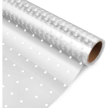 Clear Transparent Cellophane Wrap Roll with White Dot Patterned Flower Wrapping Paper Film